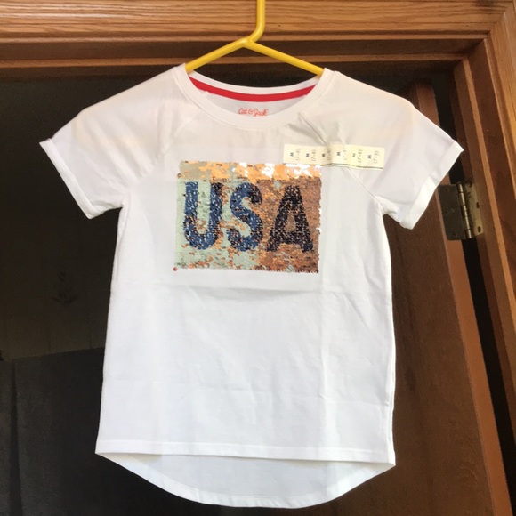 Girls patriotic tee with reversible sequin message - Picture 3 of 7